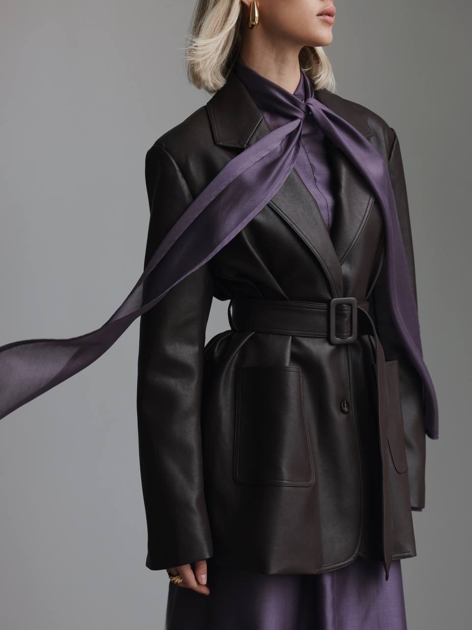 Mor İpek Bağlamalı Yaka Maxi Elbise