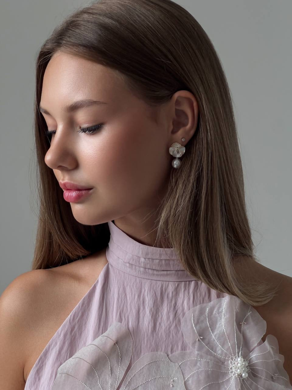 Lila Blossom Halter Elbise