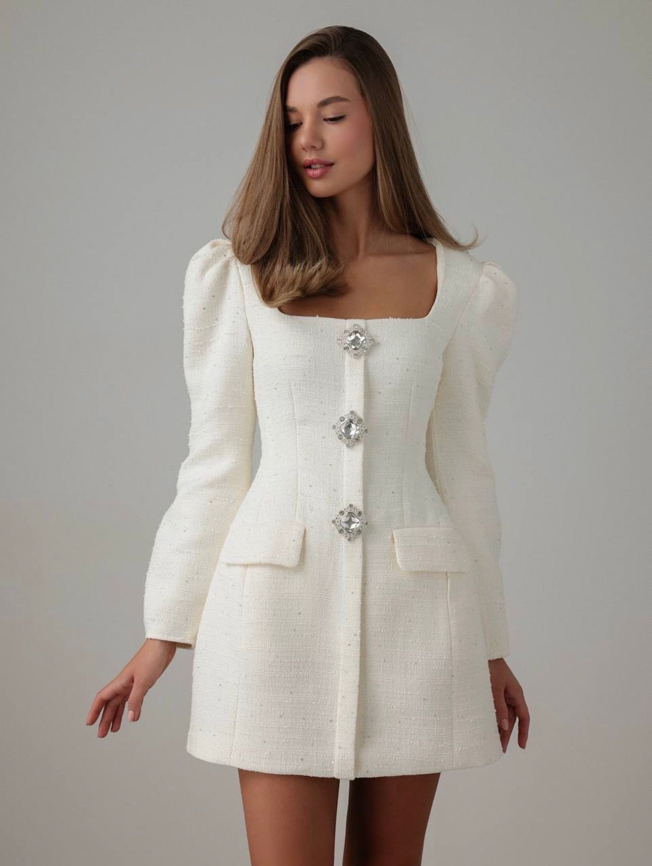 Kristal Düğmeli Tüvit Elbise