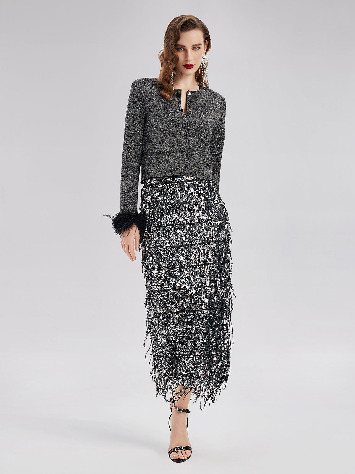 Lüks Çıkarılabilir Tüylü Yün Triko Ceket