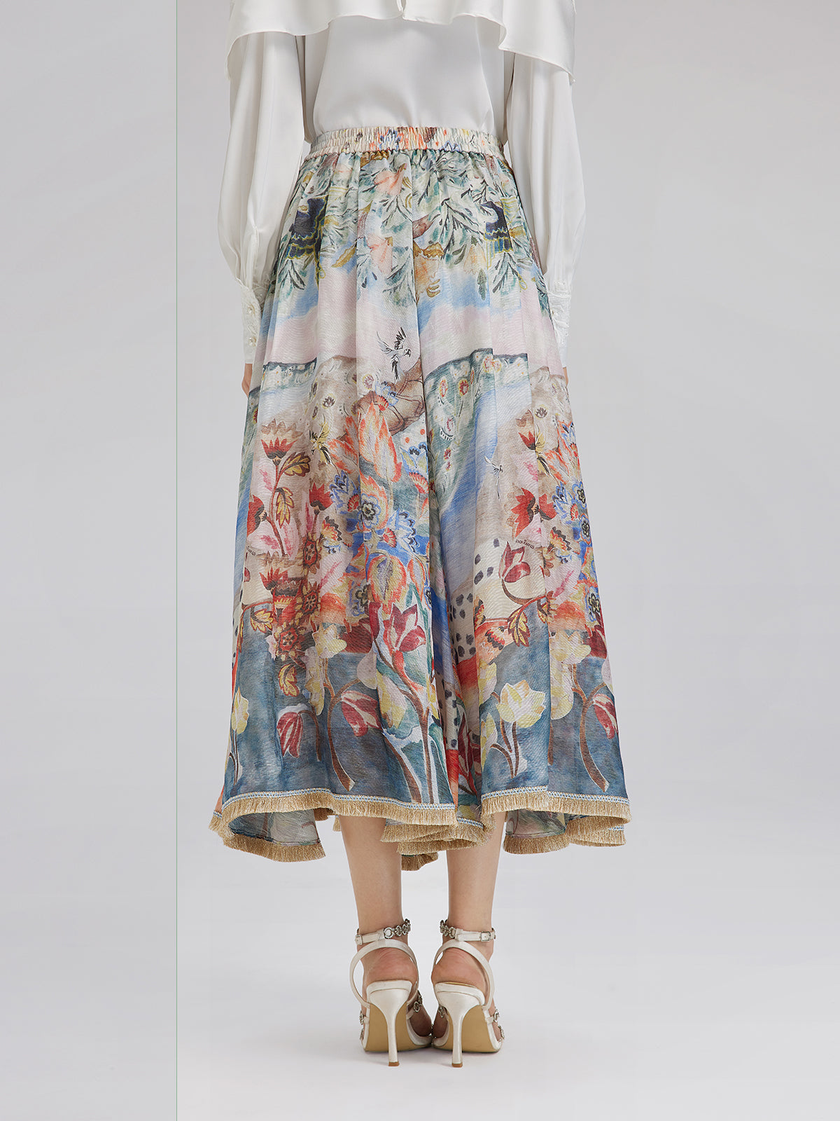 Yağlı Boya Desenli İpek-Keten Etek