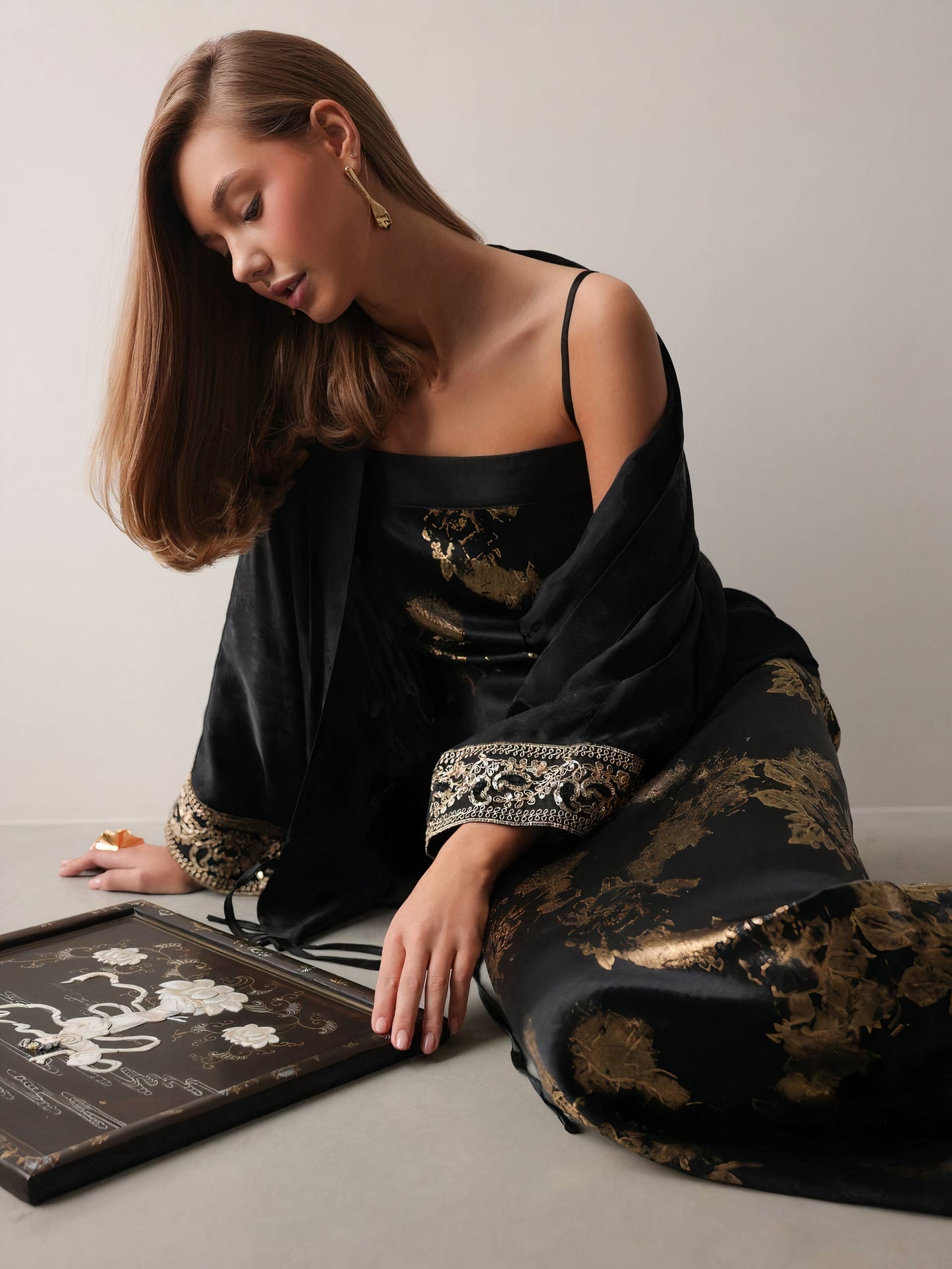 Nakışlı Siyah Kimono