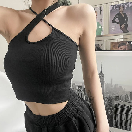 Crop Tops Women Halter Cross Straps Tops