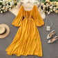 Cottagecore Chiffon Elegant Maxi Dress, Puff Sleeve Vintage Dress