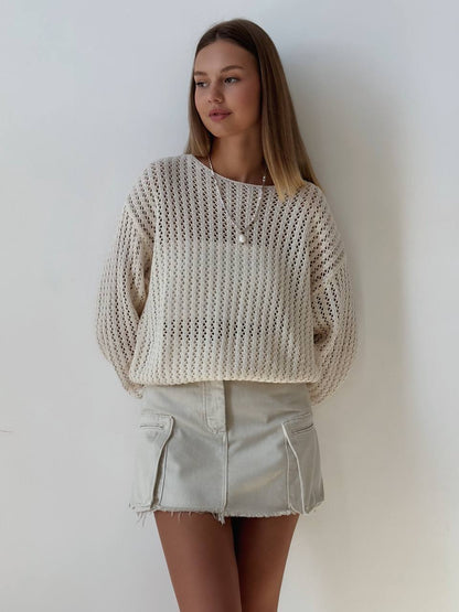 Fildişi Dantel Triko Üst