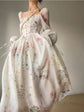 Floral Chiffon Midi Fairy Dress,Elegant Long Sleeve Evening Party Dre