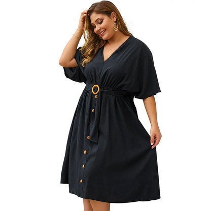 Plus Size Summer Dress Full Sleeve V Neck