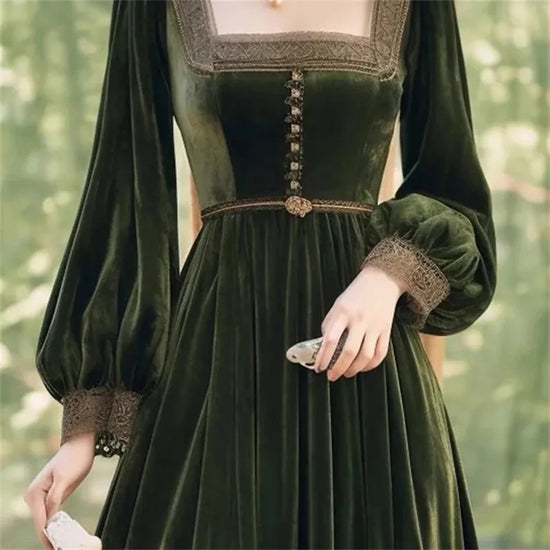 Vintage French Green Velvet Dress