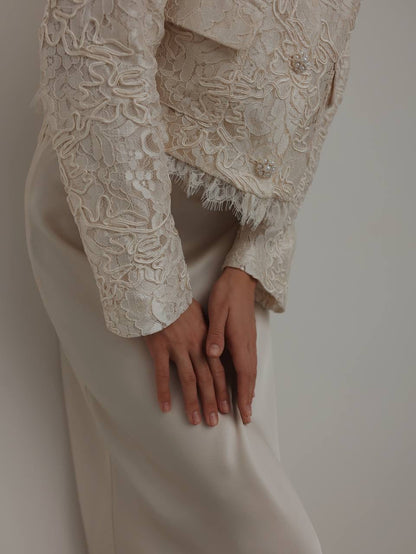 Krem Saten Midi Etek