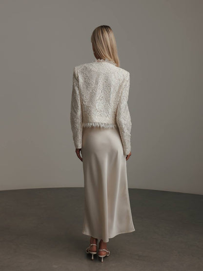 Krem Saten Midi Etek