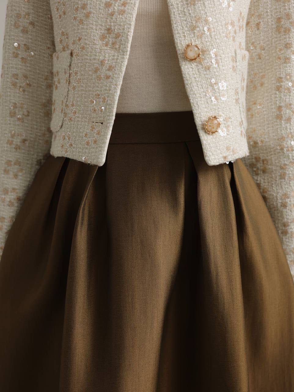 Bronz Işıltı Pileli Etek