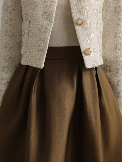 Bronz Işıltı Pileli Etek