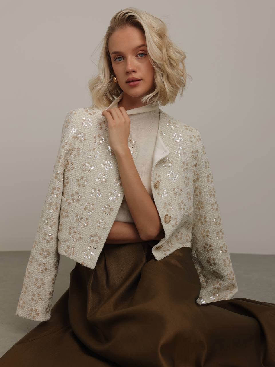 Bronz Işıltı Pileli Etek