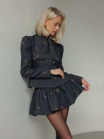 Charcoal Kelebek Nakışlı Takım