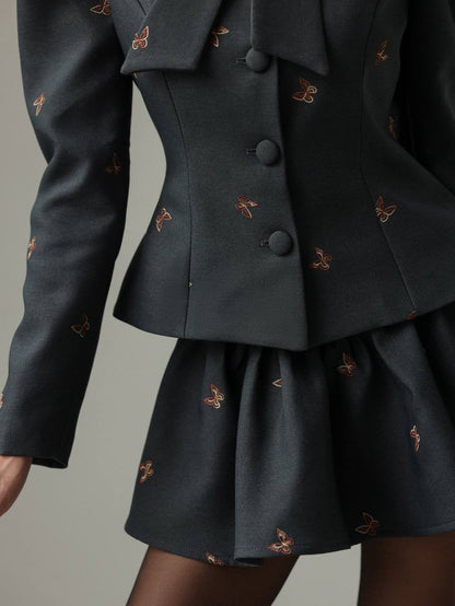 Charcoal Kelebek Nakışlı Takım