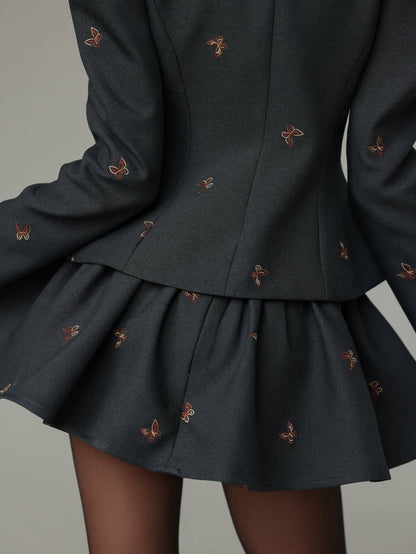 Charcoal Kelebek Nakışlı Takım