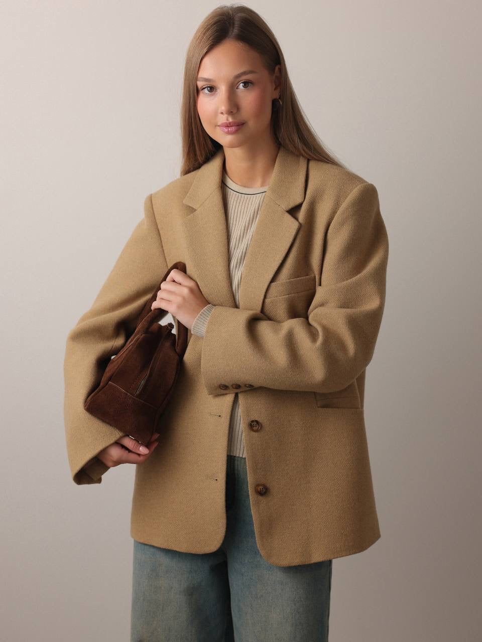 Klasik Camel Blazer Ceket