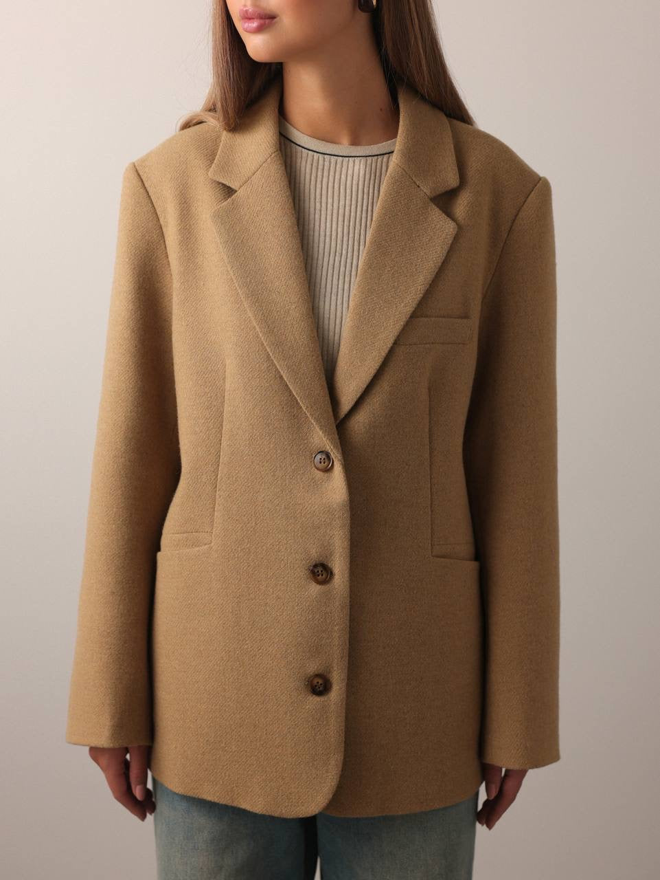 Klasik Camel Blazer Ceket