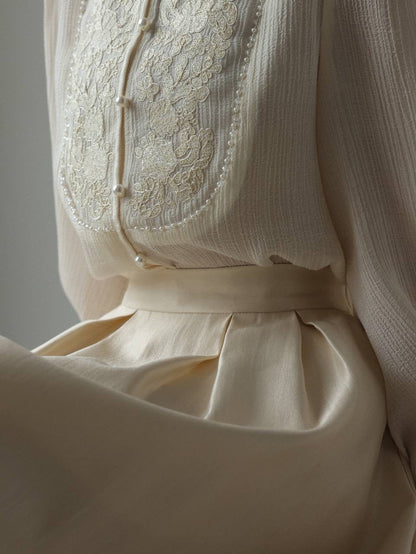 Krem Saten Midi Etek