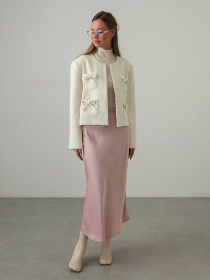 Pastel Pembe Saten Midi Etek