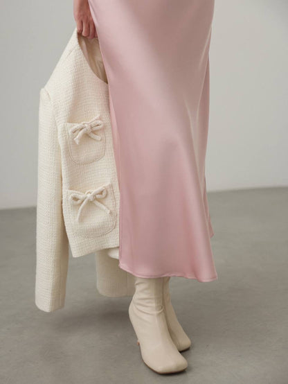 Pastel Pembe Saten Midi Etek