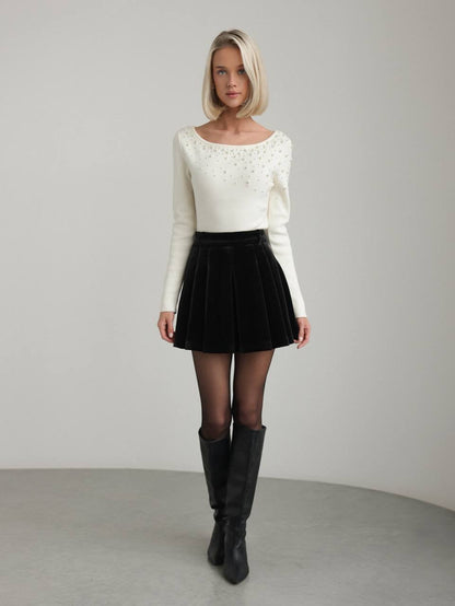 Siyah Kadife Mini Etek