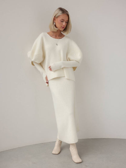 Zarif Fildişi Yün Midi Etek