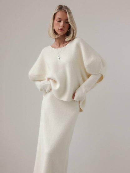 Zarif Fildişi Yün Midi Etek