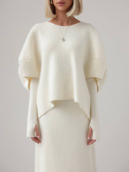 Zarif Fildişi Yün Midi Etek