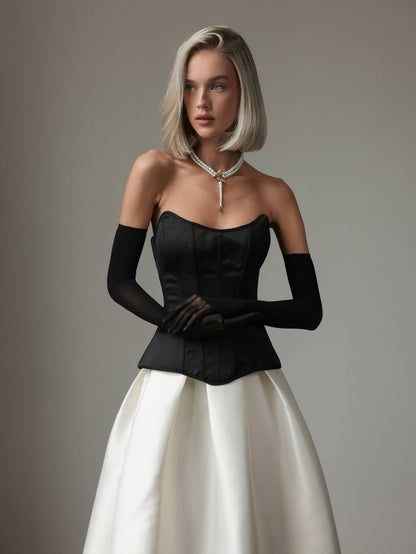 Beyaz Saten Midi Etek