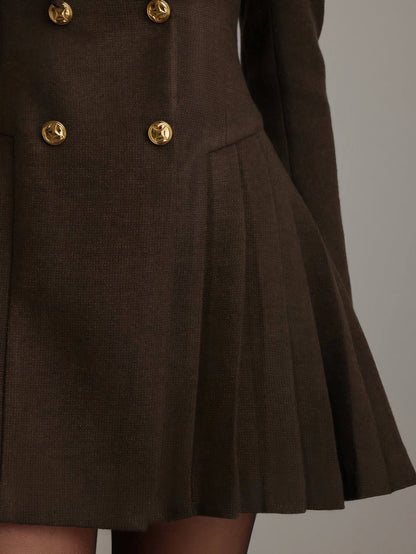 Victoria Düğmeli Pileli Blazer Mini Elbise