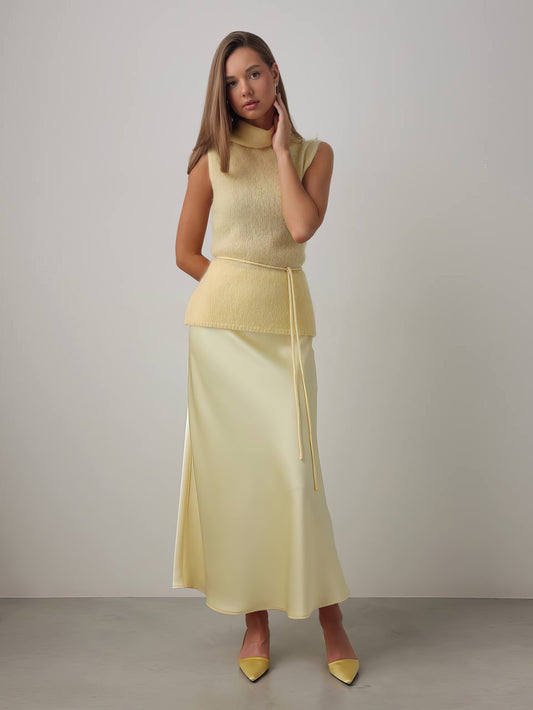 Melody Açık Sarı Saten Etek