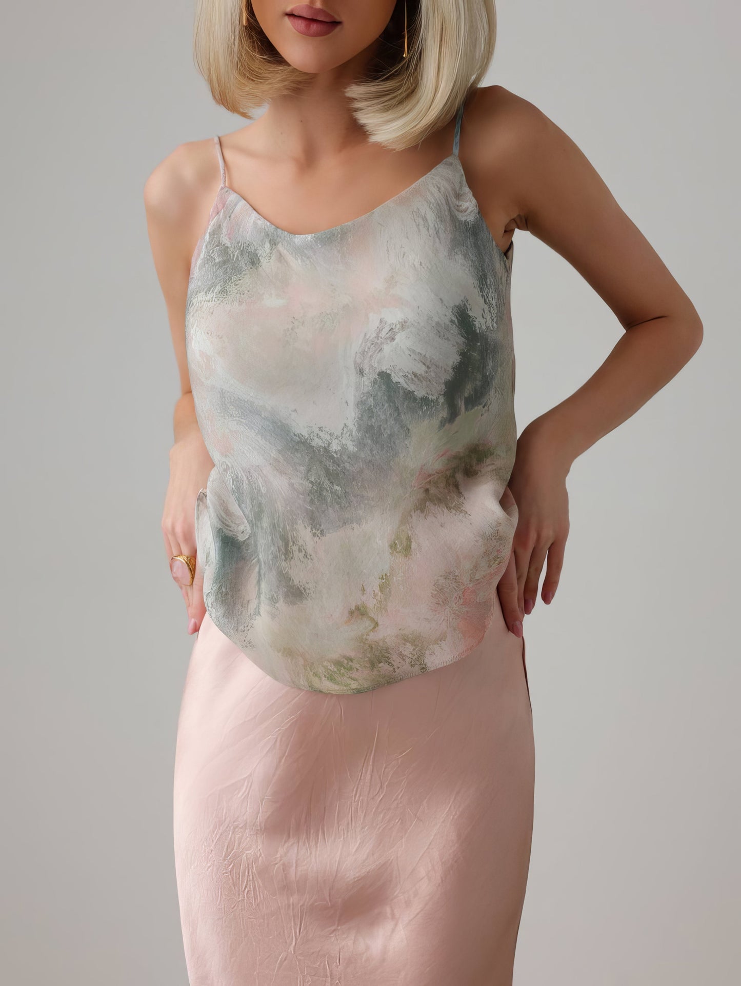 Spaghetti Strap Mermer Desenli Atlet