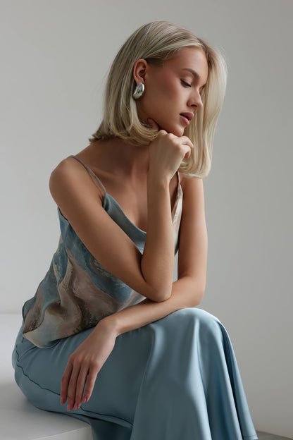 Gök Mavisi Saten Verev Etek