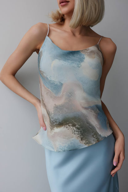 Mavi Mermer İp Askılı Atlet