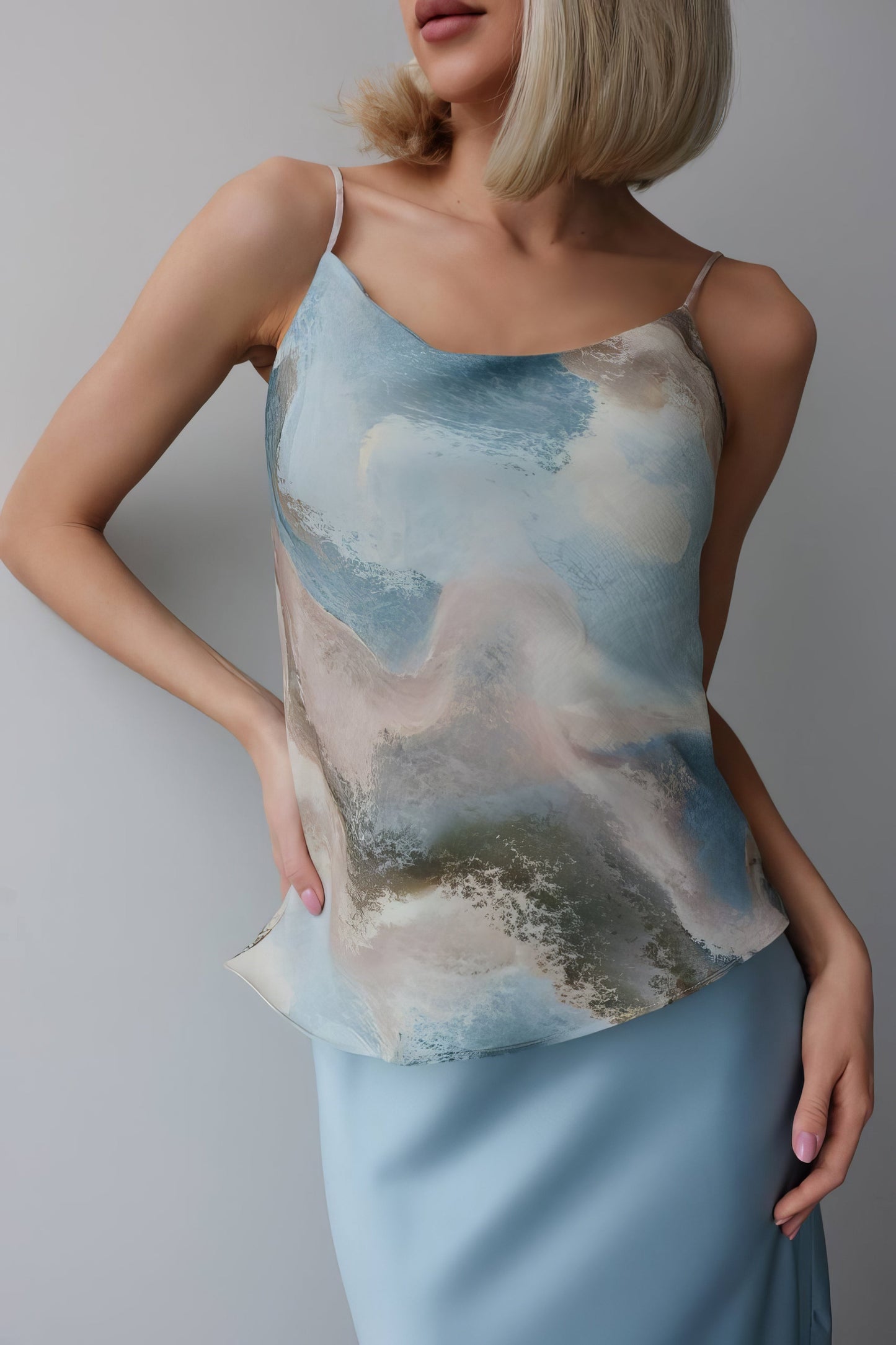 Gök Mavisi Saten Verev Etek