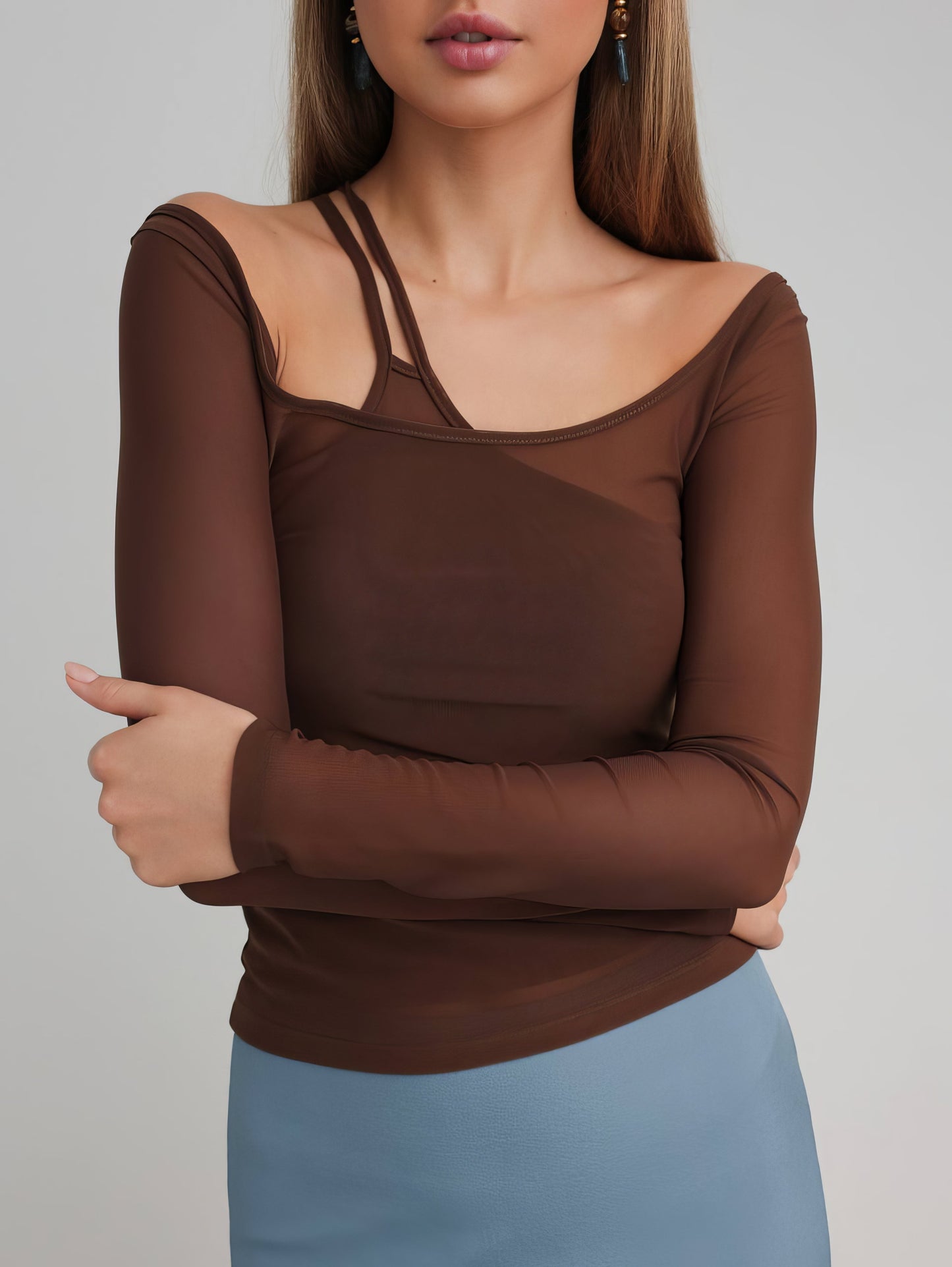 Asimetrik Kesim Açık Mavi Midi Etek