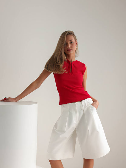 Akışkan Beyaz Culotte Şort