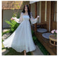 White Fairy Elegant Maxi Dress, Puff Sleeve Party Dress