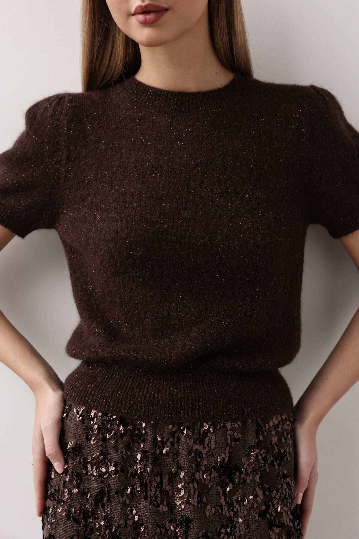 Çikolata Işıltılı Midi Etek