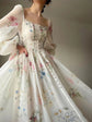 Floral Chiffon Midi Fairy Dress,Elegant Long Sleeve Evening Party Dre