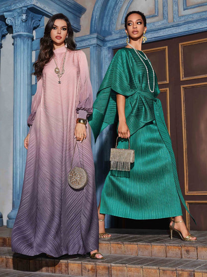 Romantik Renk Geçişli Pileli Mimari Elbise