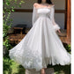 White Fairy Elegant Maxi Dress, Puff Sleeve Party Dress