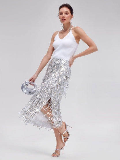 Püsküllü Pullu Midi Etek