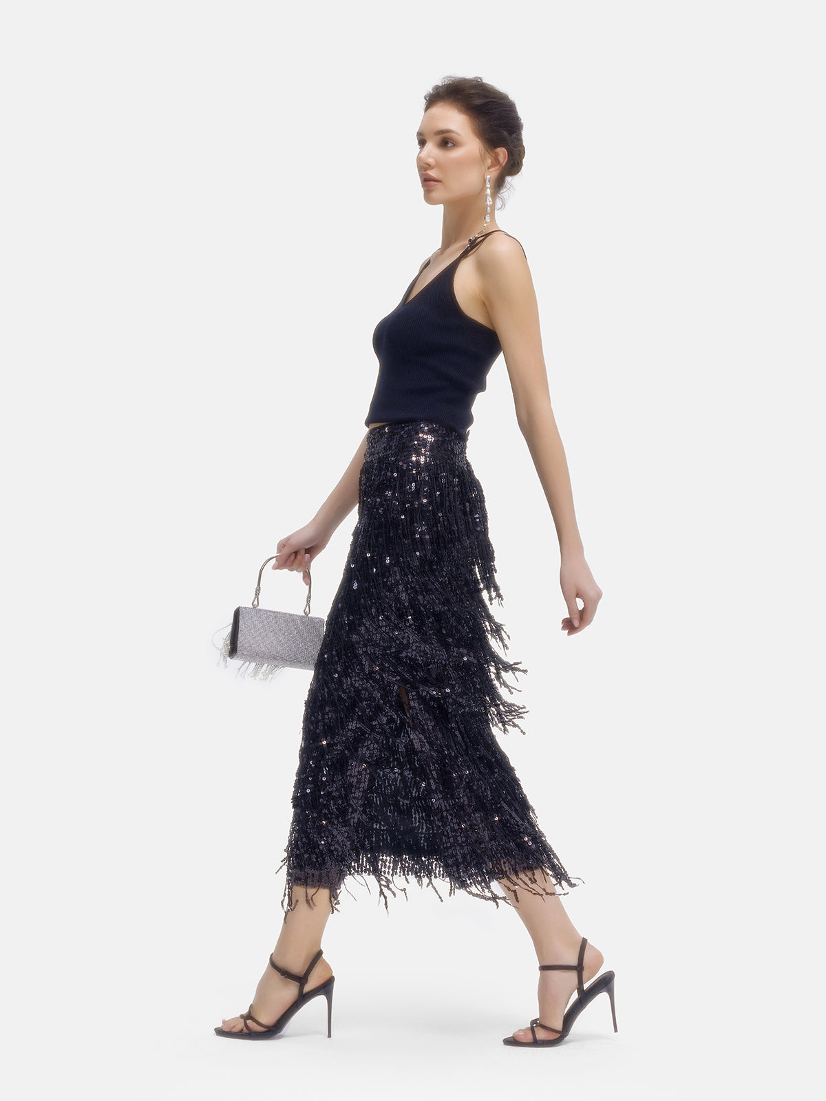 Püsküllü Pullu Midi Etek