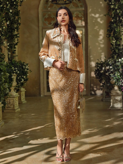 Kadife Dantel Kenarlı Kısa Ceket