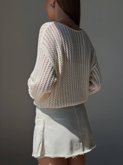 Fildişi Dantel Triko Üst