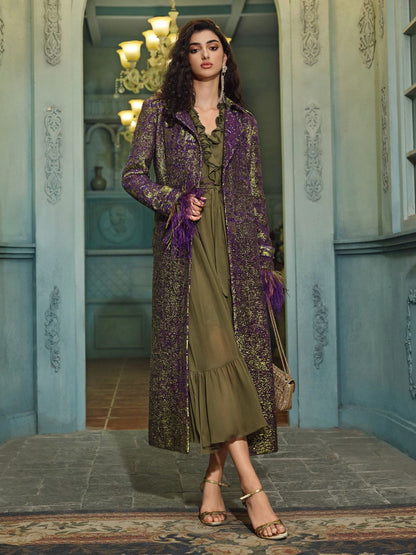 İki Renkli Pullu Devekuşu Tüyü Trençkot