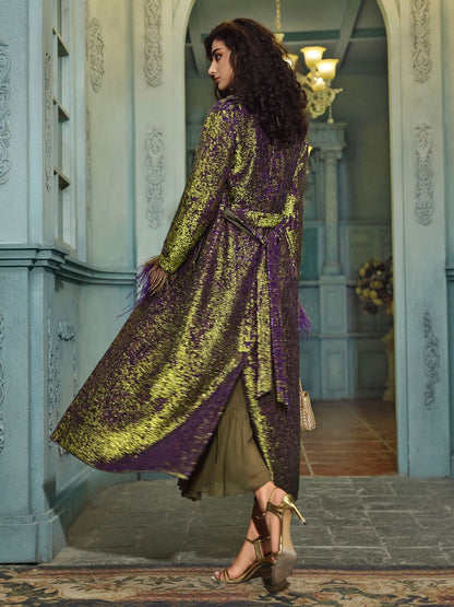 İki Renkli Pullu Devekuşu Tüyü Trençkot