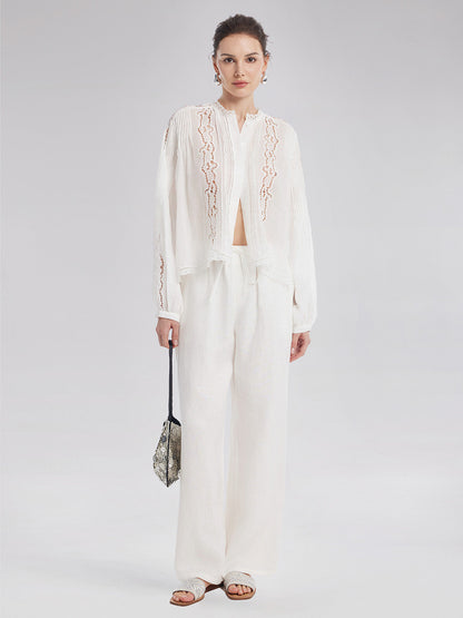 Ayarlanabilir Keten Düz Pantolon